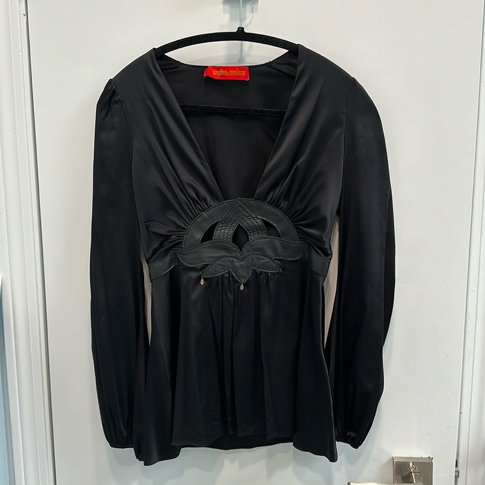Silk black blouse size small sexy